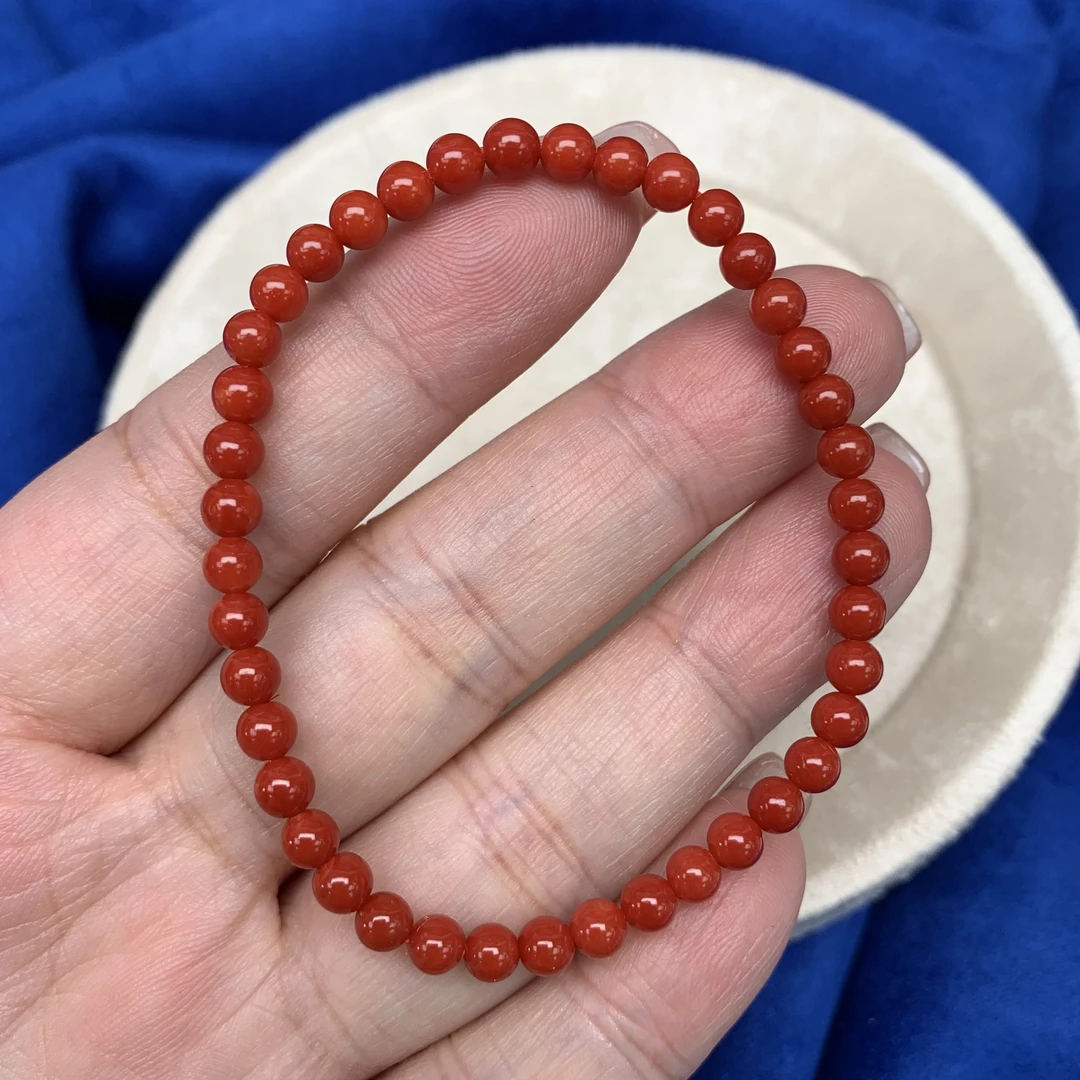 法国科西嘉岛科西卡牛血红珊瑚单圈手串4mm+