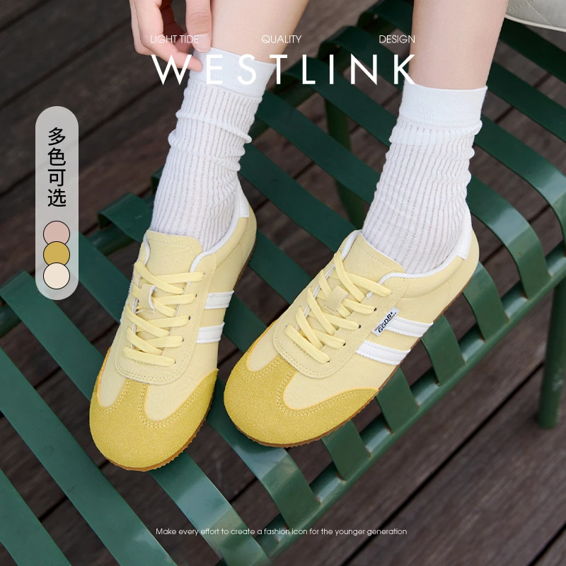 西遇软底德训鞋女2025新款夏季多巴胺薄款运动鞋黄色轻便休闲鞋
