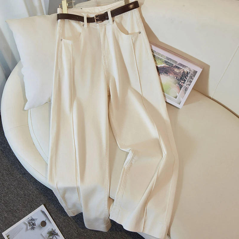 妙臻天丝米白色夏季宽松牛仔裤女小个子显瘦九分裤阔腿裤新款3311