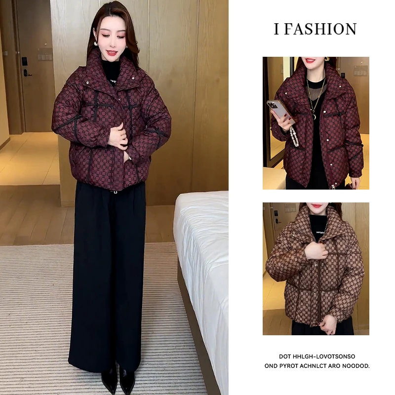 高级感洋气减龄立领棉服女2025年冬季新款时尚百搭加棉格子小棉袄
