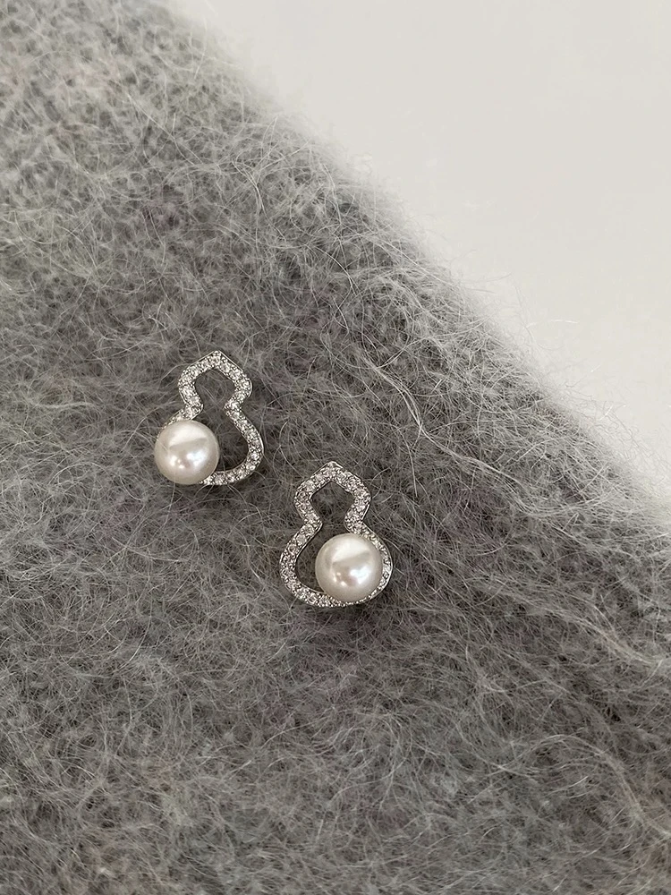 铜合金耳饰 925银针新中式施家珍珠葫芦耳环2025新款爆款高级感