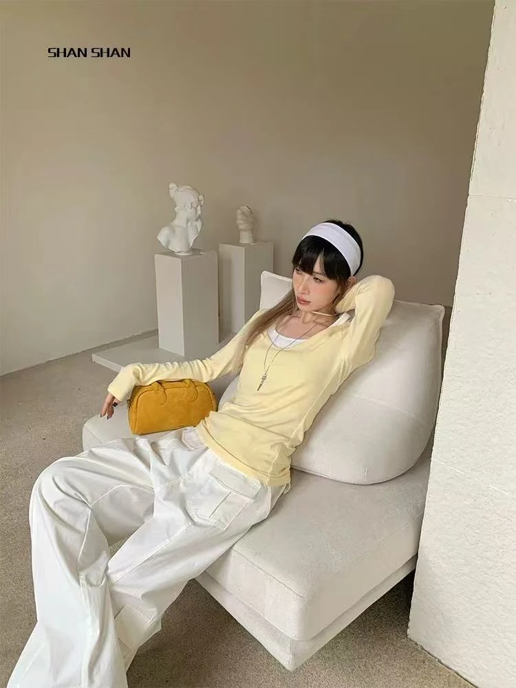 F8-1浅黄色“网纱”吊带长袖两件套装（5563）