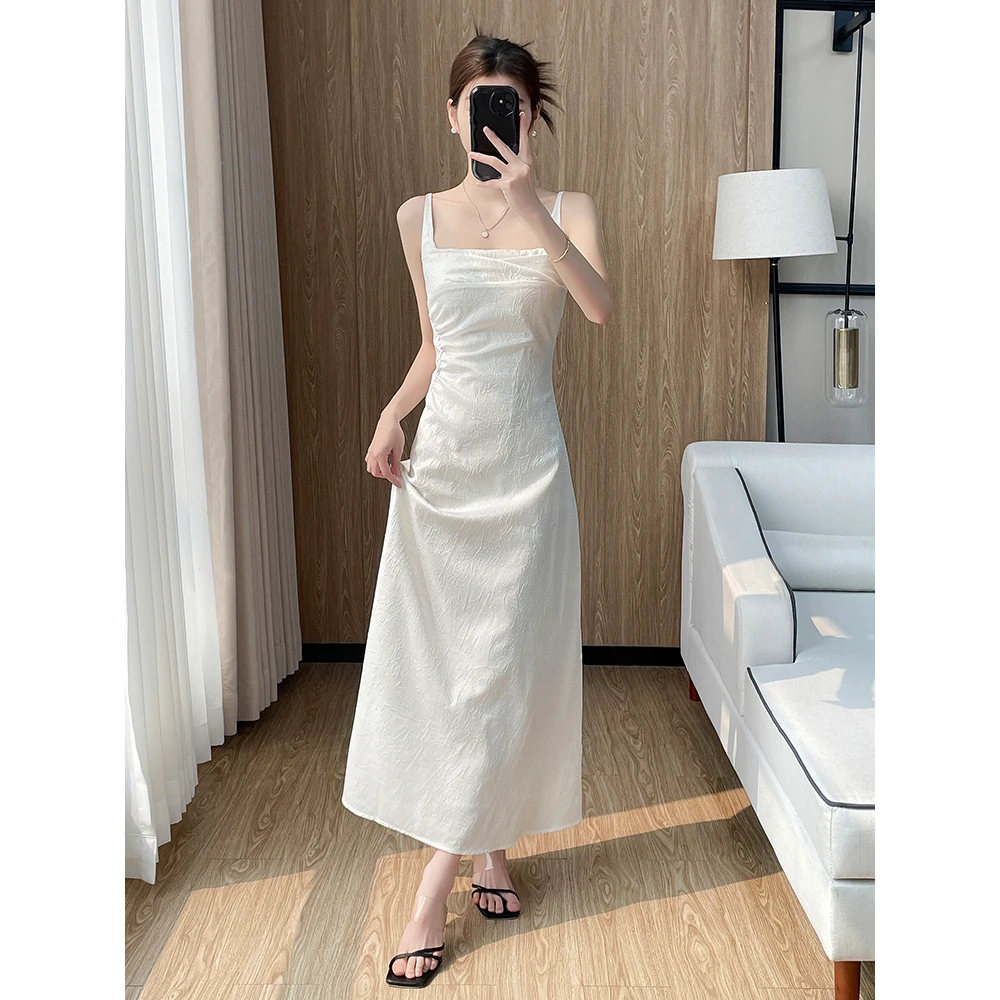 2025夏季新款 流光 肌理感缎面连衣裙法式复古吊带裙小礼服