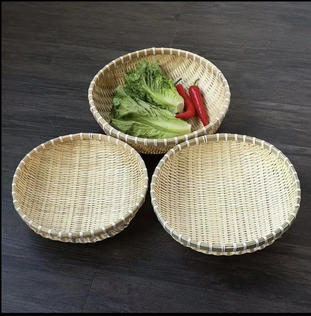 【到手三个】LK5圆形竹子家用簸箕馒头零食筐三件套