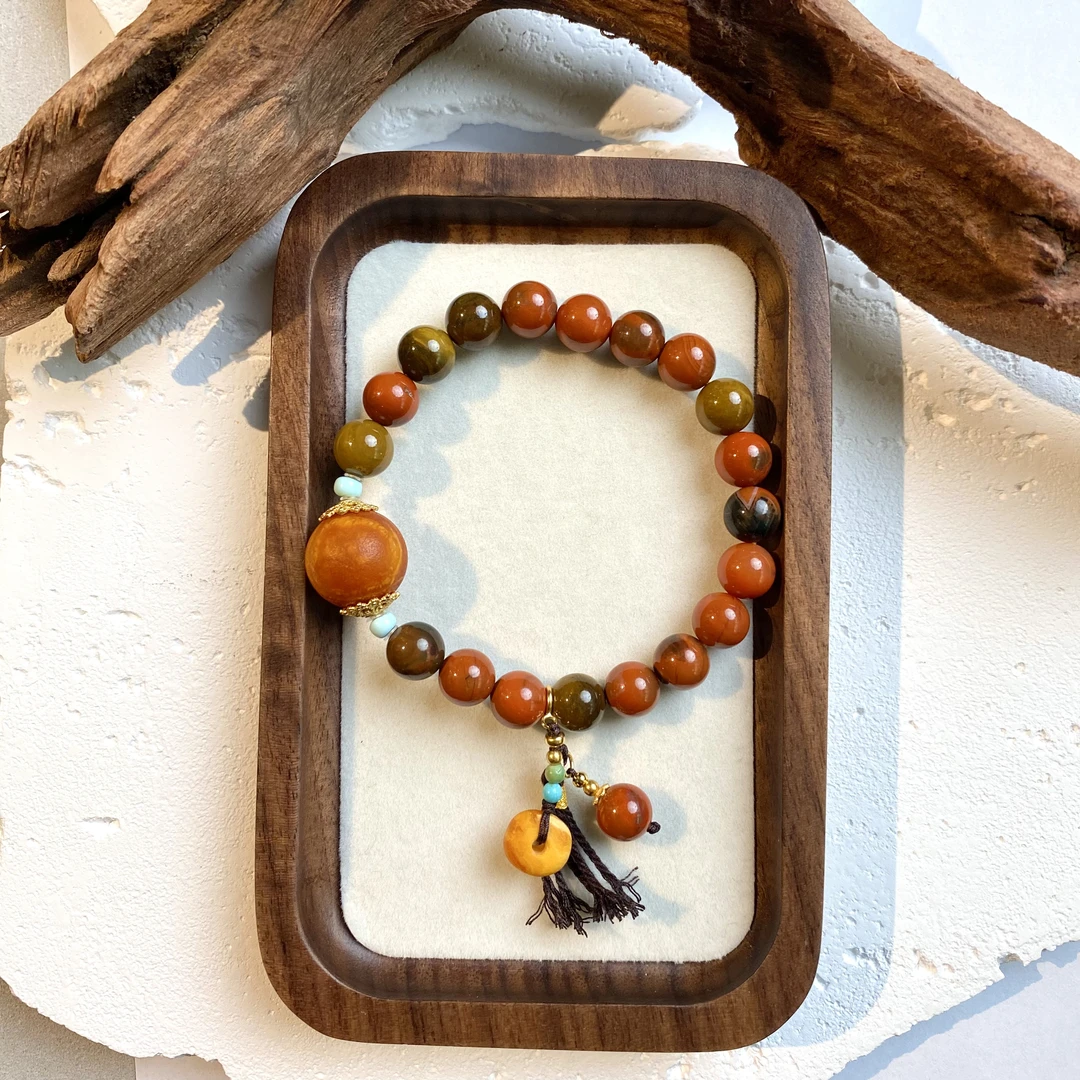 【亿轩珠宝】ZX113412包浆南红单圈手串diy橘皮圆珠&绿松9-15mm+