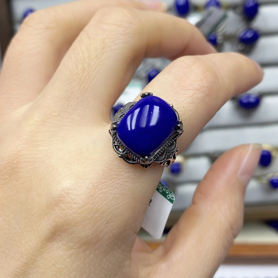 青金石戒指银S925镶嵌小****怪