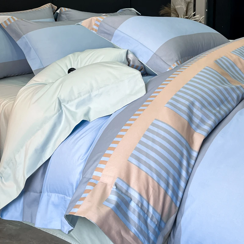 新款高级全棉长绒棉数码印花四件套年轻人主卧用裸睡纯棉床上用品