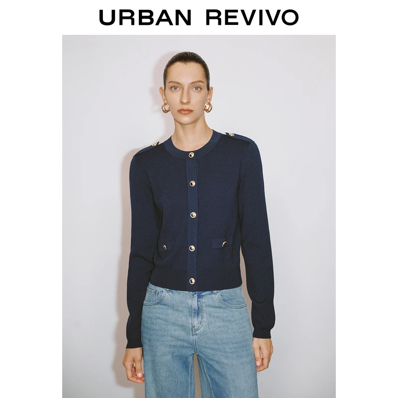 UR2025春季新款女欧若风魅力氛围感金属扣饰针织开衫UWG950063