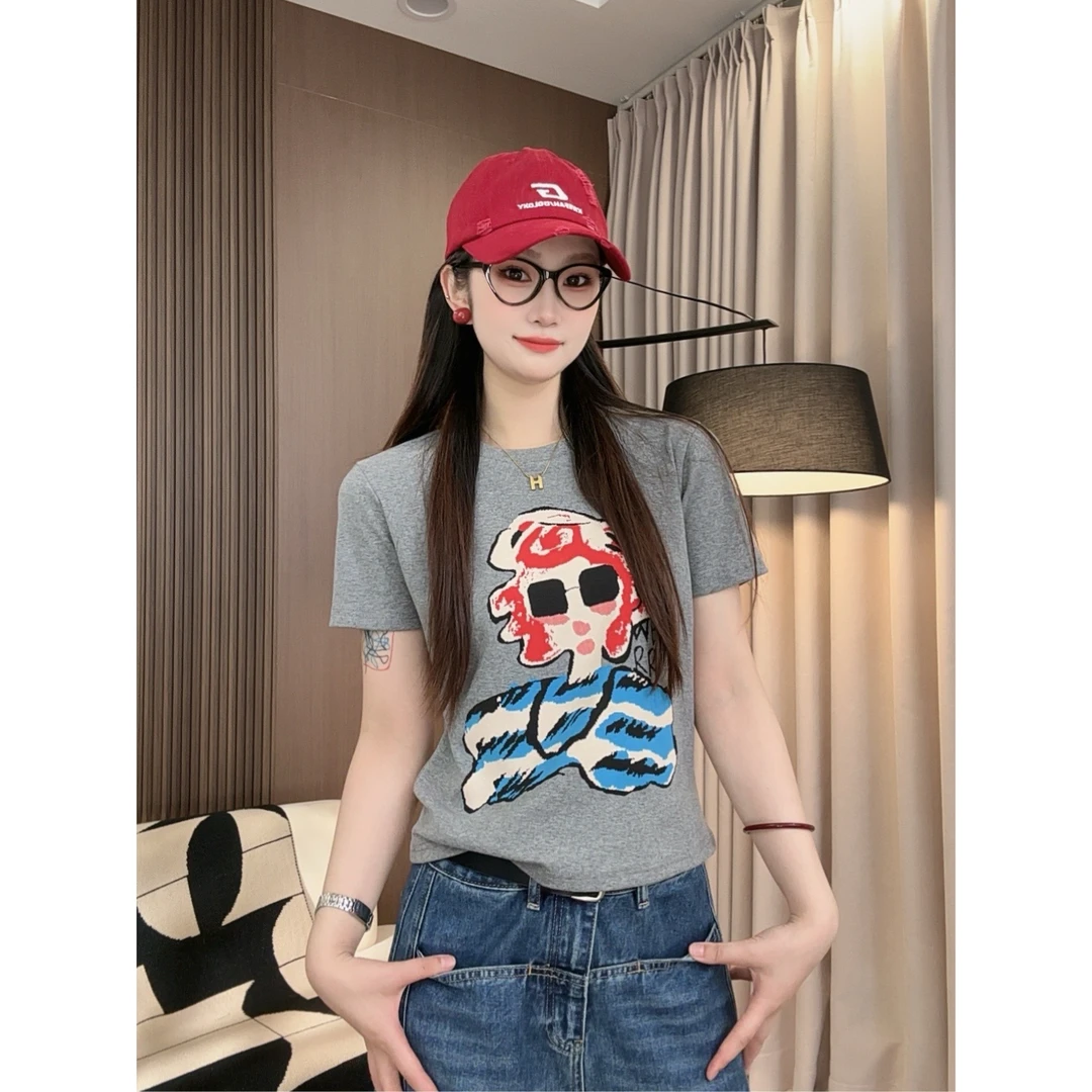 小米 -「优雅海滩」夏季简约时尚显瘦宽松小众圆领上衣短袖T恤133