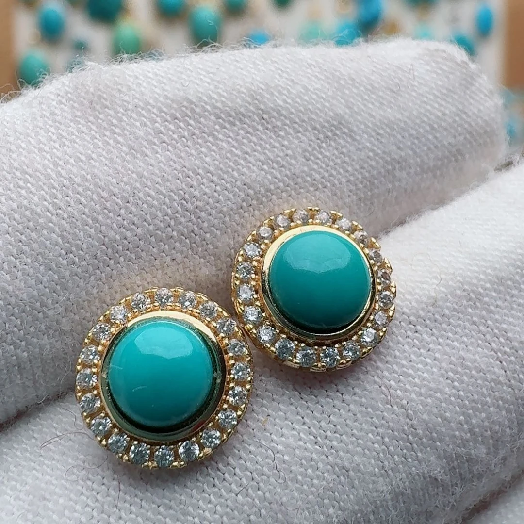 绿松石未镶嵌耳饰