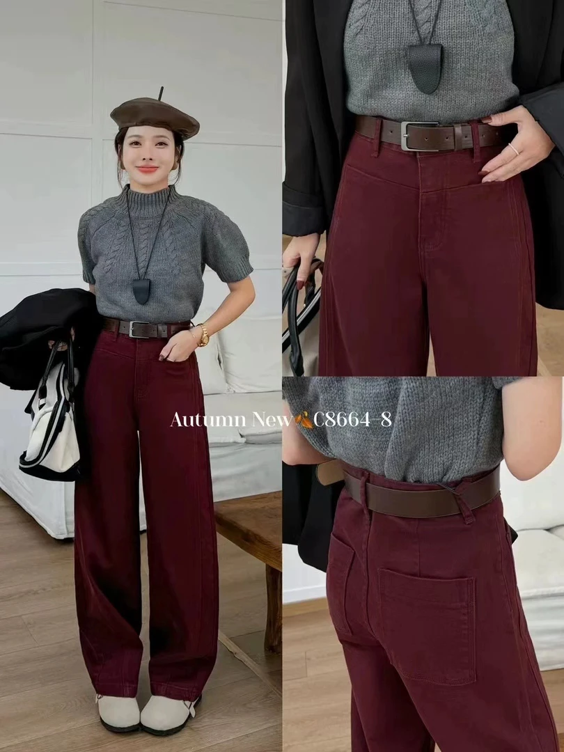 62893新款时尚百搭舒适洗水加绒牛仔裤阔腿裤