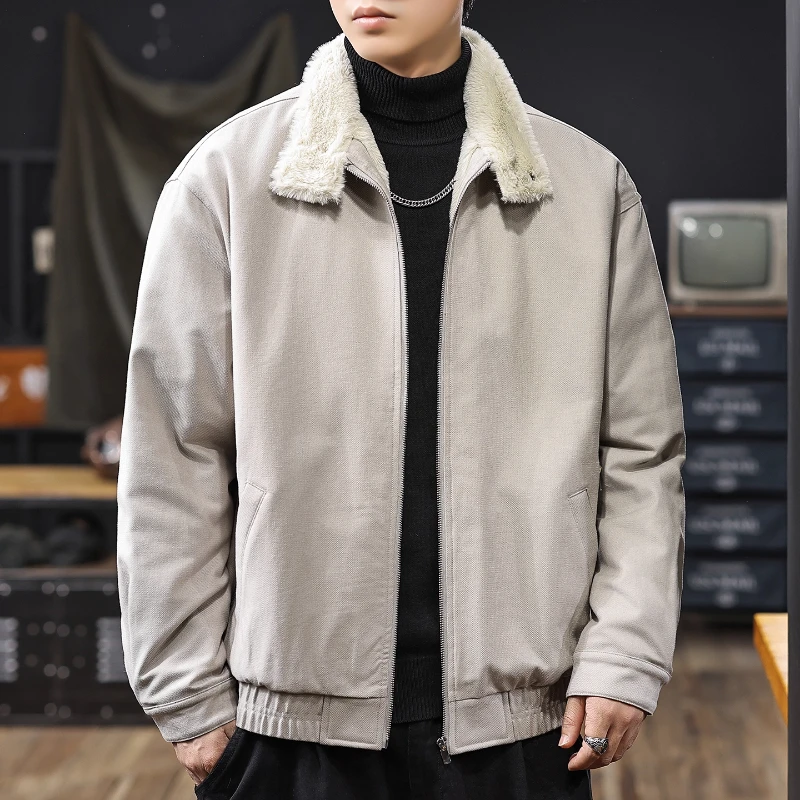 肌理感重磅仿兔绒夹克外套男士2025冬季加绒保暖哈灵顿工装棉服潮