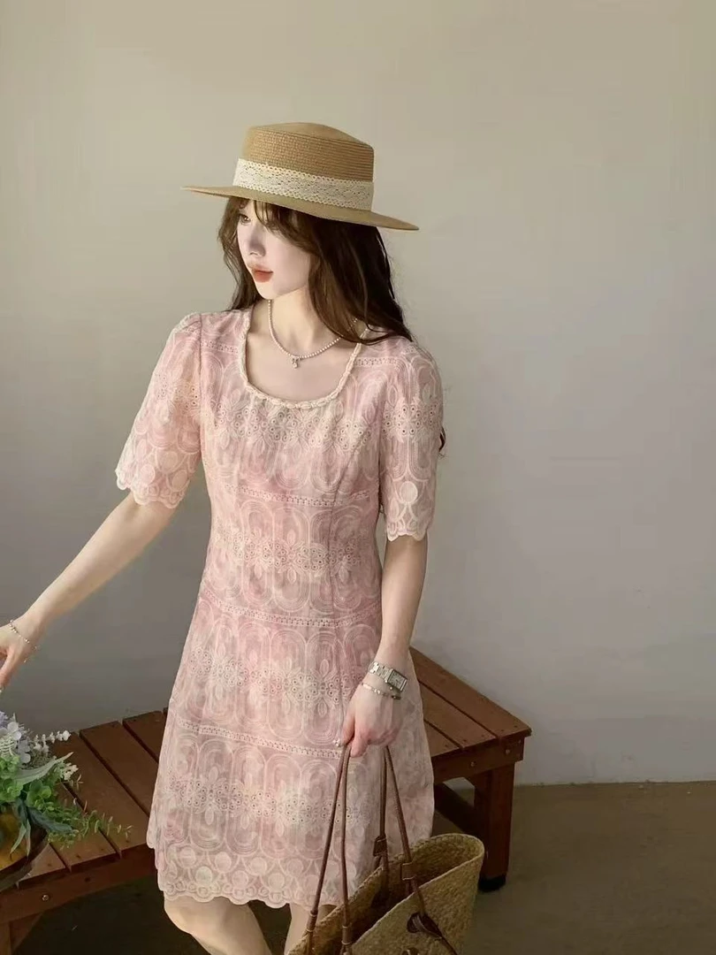 2025夏季新款韩版时尚百搭短袖连衣裙女显瘦裙子潮-125