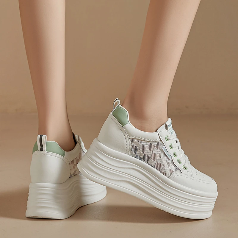 【8公分】透气网面小白鞋女2025春季新款厚底增高休闲鞋运动板鞋女