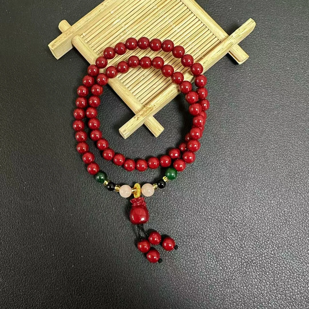 含辰砂工艺品天然朱砂福袋双圈手串卡6mm多样性发货拍一发一