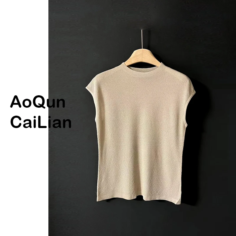 AoQunCaiLian6夏季百搭时尚气质款坎肩袖针织衫套头上衣女装8013