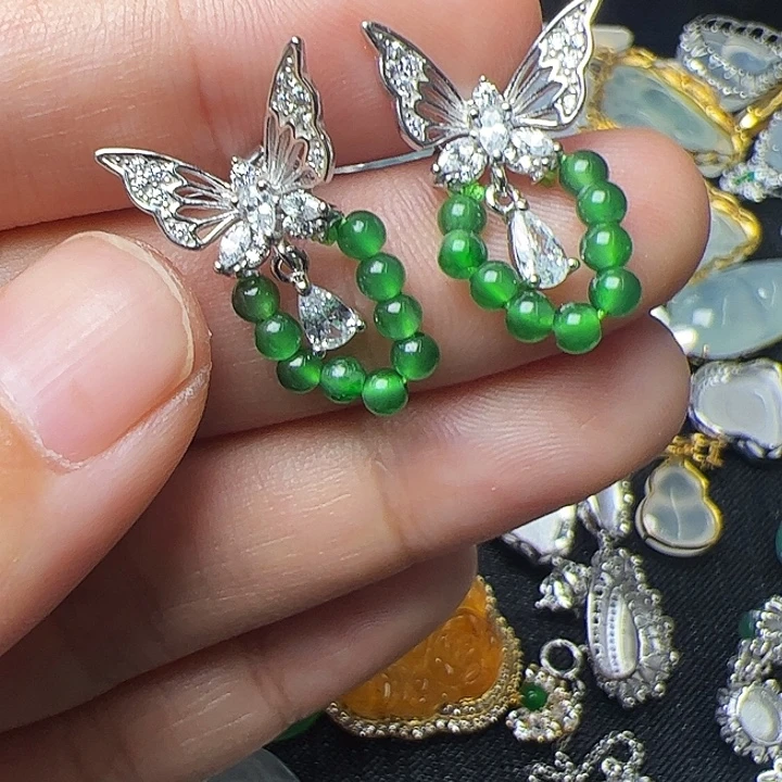 翡翠银S925镶嵌耳饰