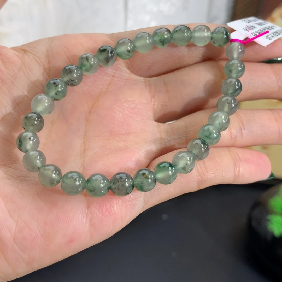 翡翠未镶嵌手串卡6.4冰种乌鸡绿花手串
