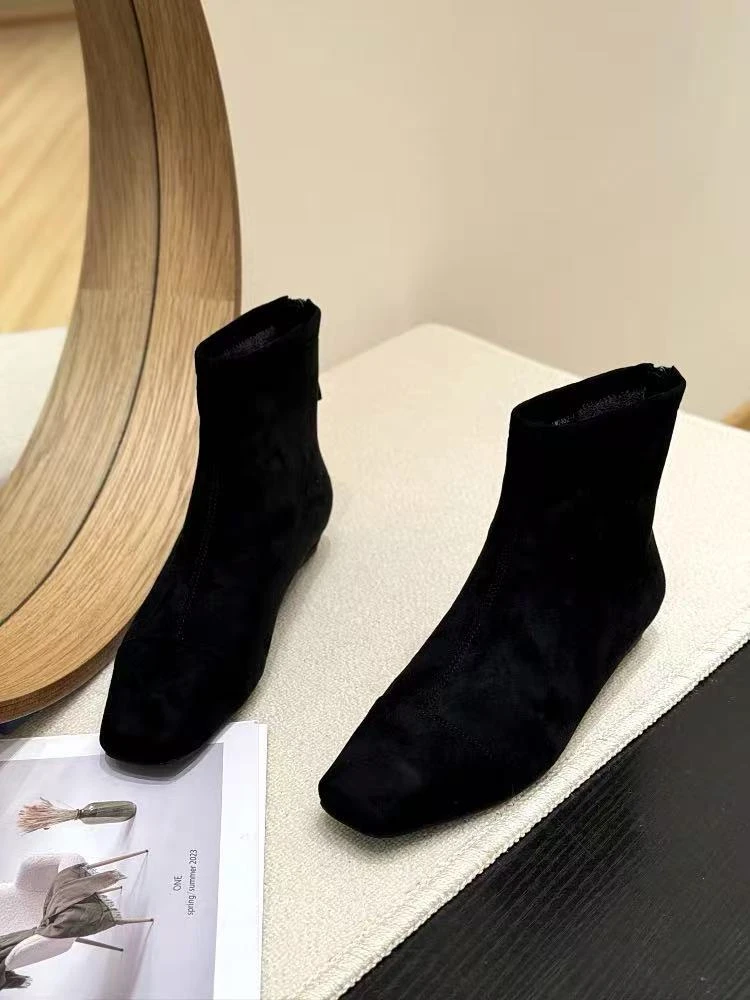 秋冬新款韩版通勤瘦瘦简约粗跟裸靴短靴Y59-17(不加绒)