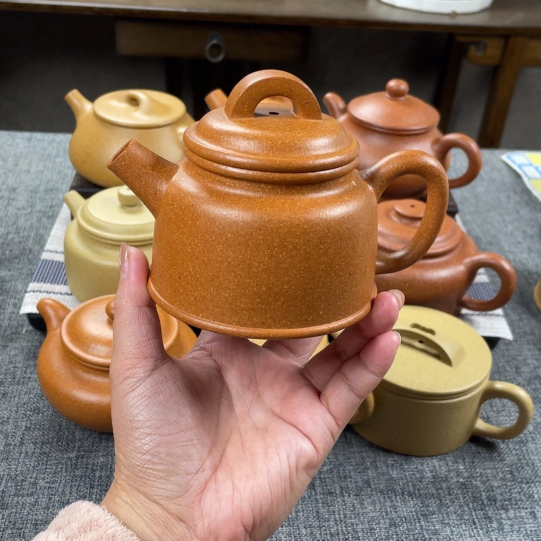 茶壶紫砂老档口金黄段鱼罩全手30目210手工泥