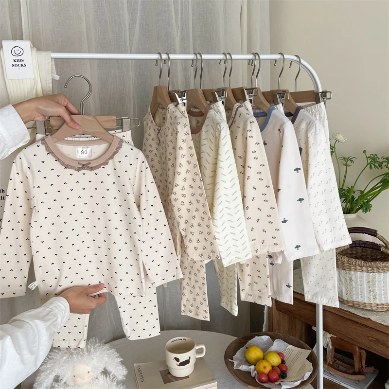 A类北欧风纯棉儿童秋衣秋裤套装男童女童内衣家居服打底衣两件套