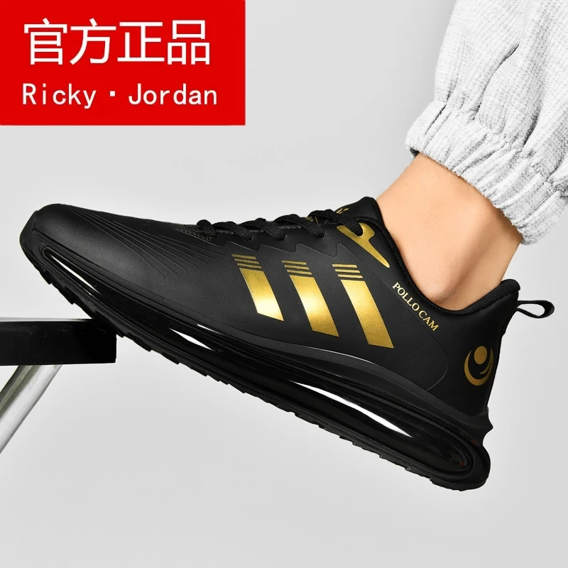 里奇·乔丹莆田男鞋春季黑武士aj气垫跑步鞋运动皮面休闲青少年篮