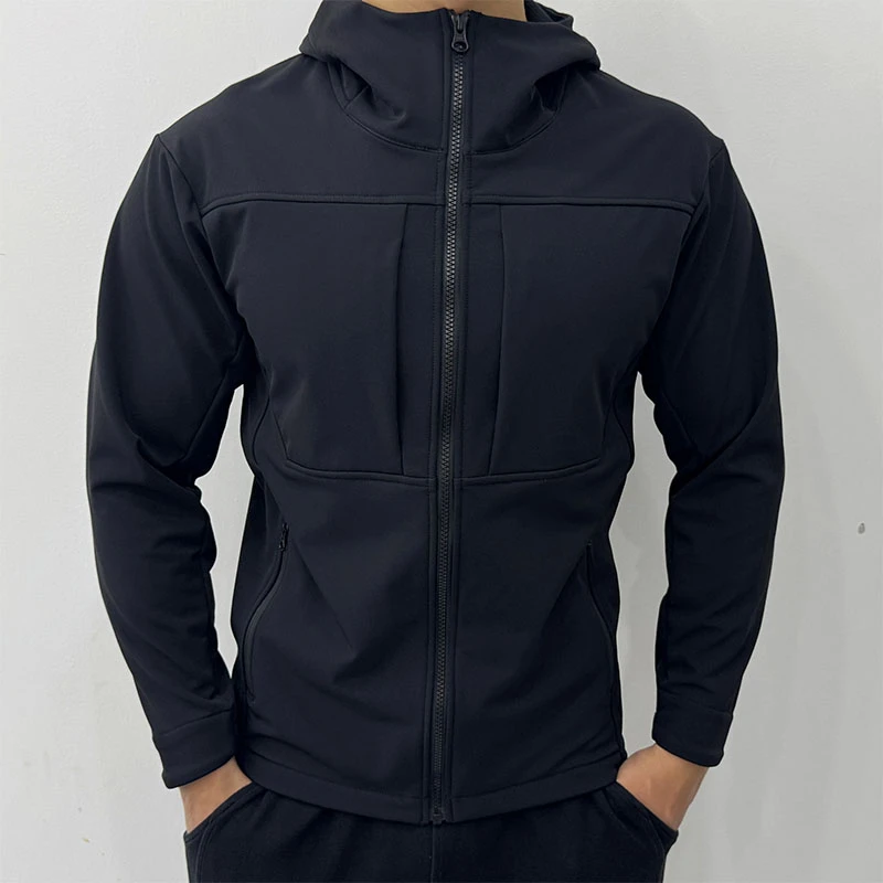 秋冬运动连帽外套男防风保暖修身夹克耐磨防泼水软壳冲锋衣跑步服