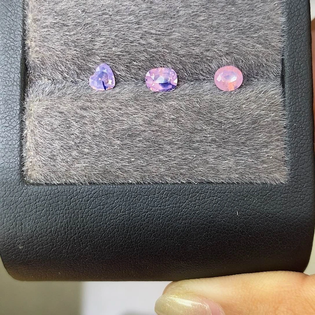 招***汐彩色蓝宝石裸石天然彩蓝宝3粒1.54克拉