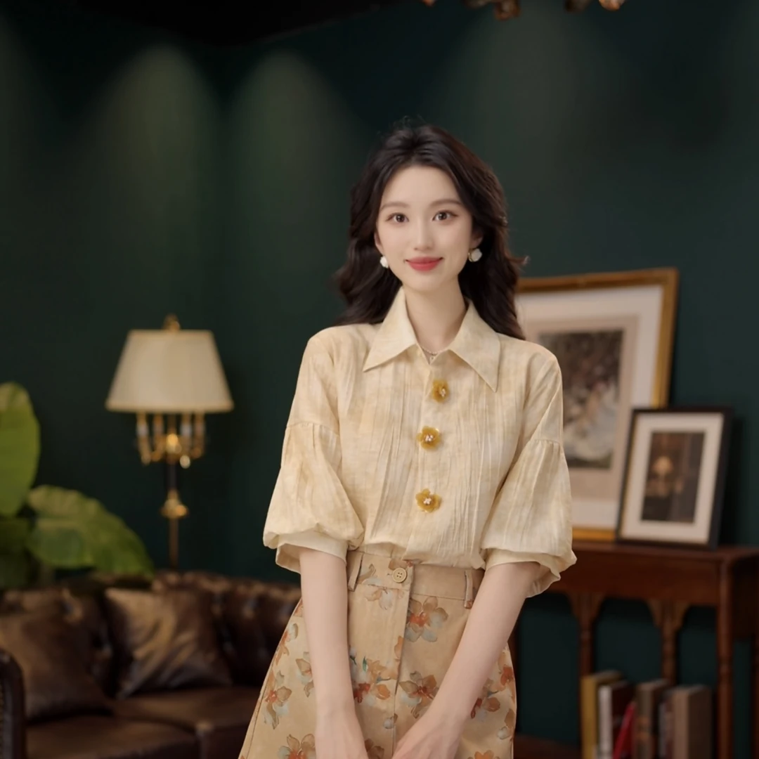 琦琦【悠忧铃】温柔衬衣休闲百搭短袖衬衫女夏季上衣YF1102462