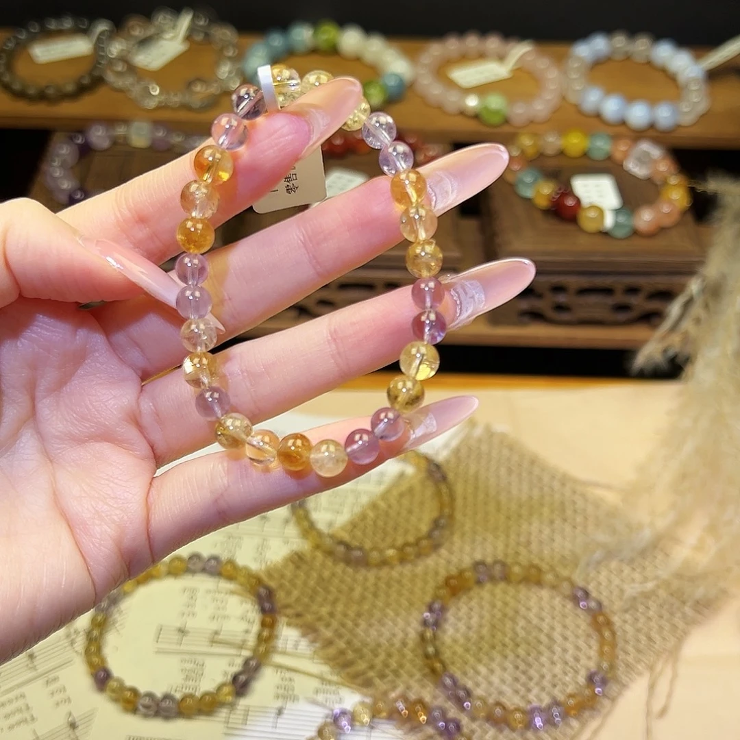 手串水晶银S925镀金镶嵌紫黄1490