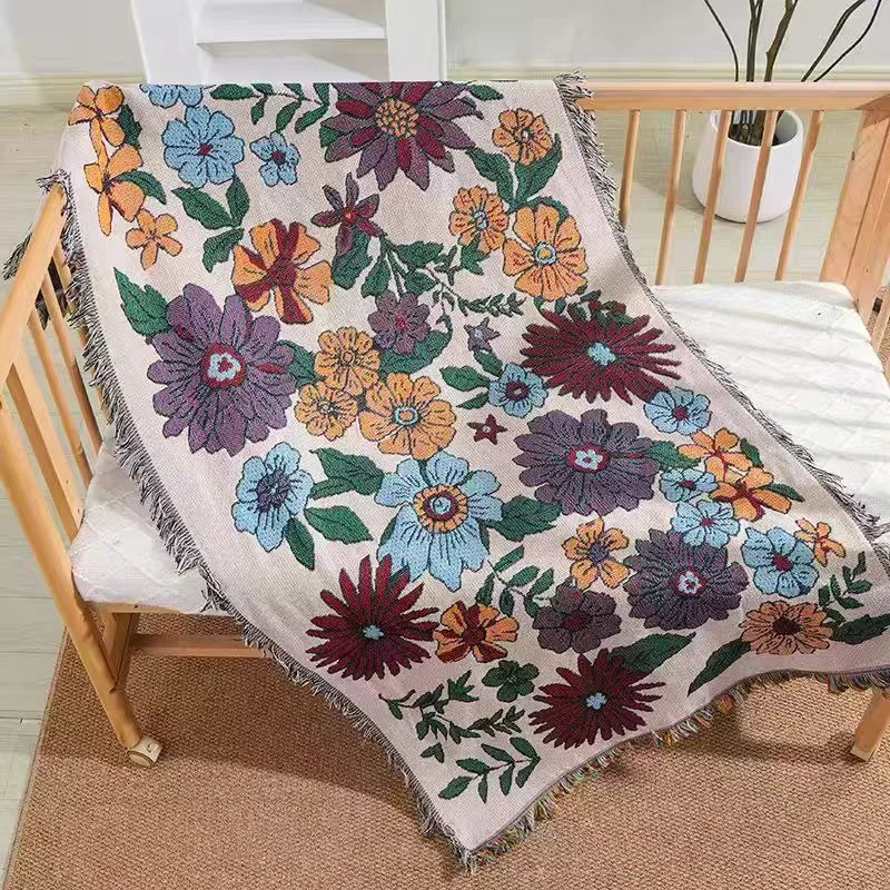 【五瓣花】90cm*180cm±5cm盖巾毯沙发毯针织古风沙发巾椅子布一片式