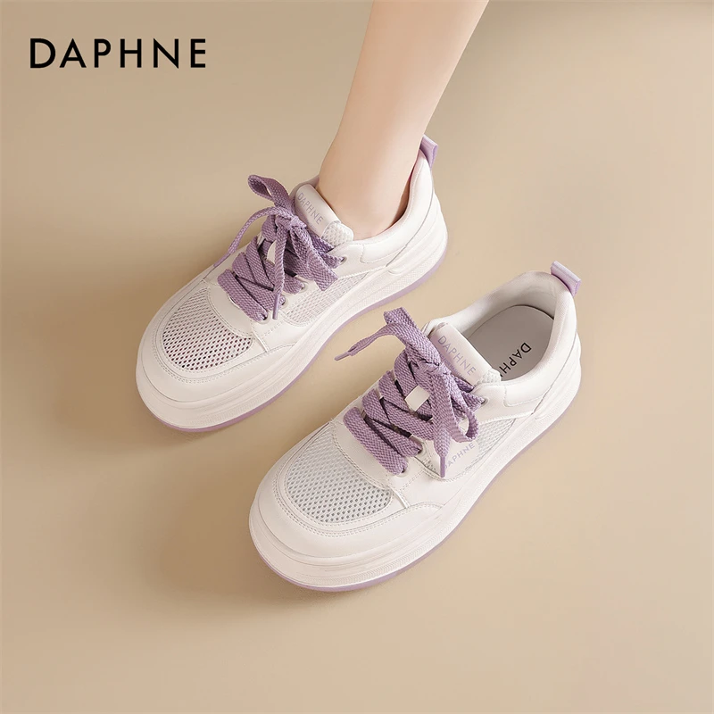 达芙妮2025年春秋厚底休闲鞋潮流小众百搭网面透气轻便运动板鞋女