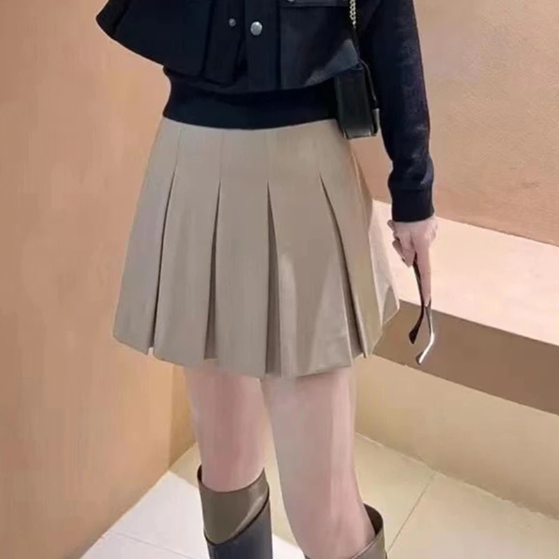 商场同款新款夏纯色气质显瘦高腰百搭修身A字百褶裙半身裙女装