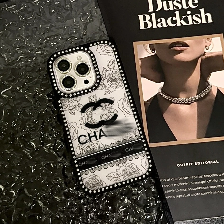 点钻透色蕾丝小香风适用于苹果16ProMax手机壳iPhone/15/14/13/12