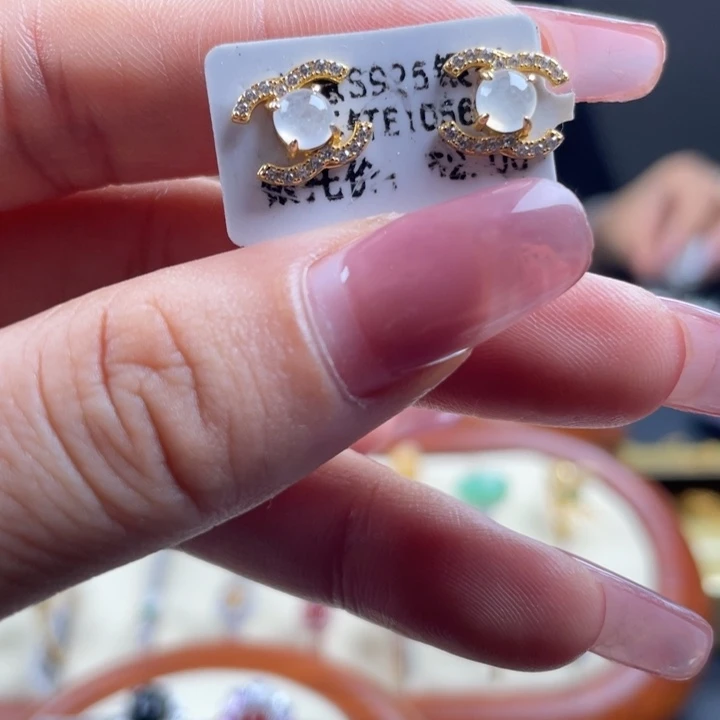 翡翠银S925镶嵌耳饰耳钉