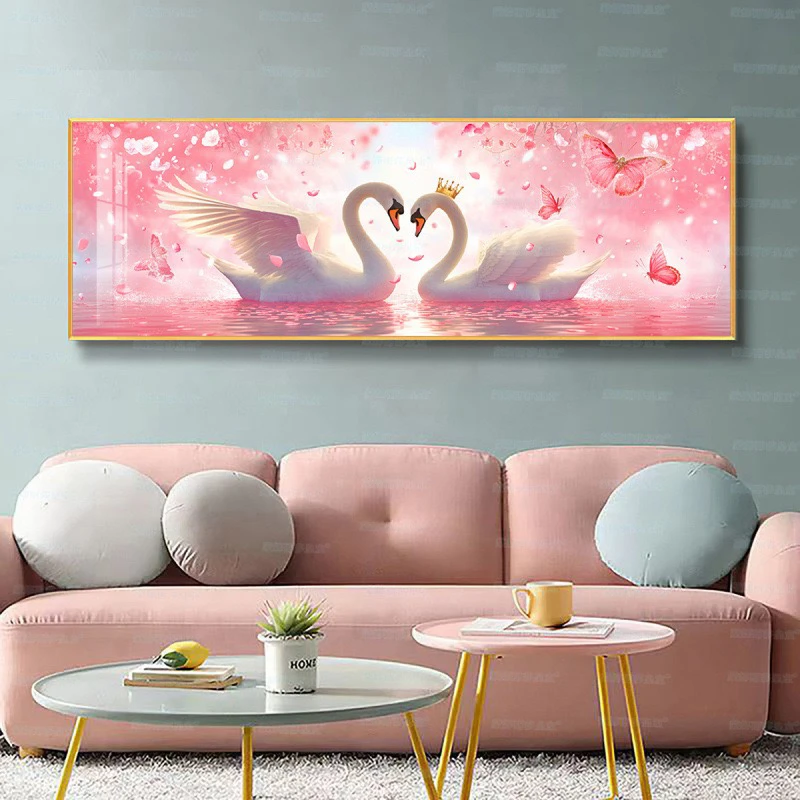 200【进口棉布】十字绣情侣天鹅新款简约温馨浪漫大格四股145×55