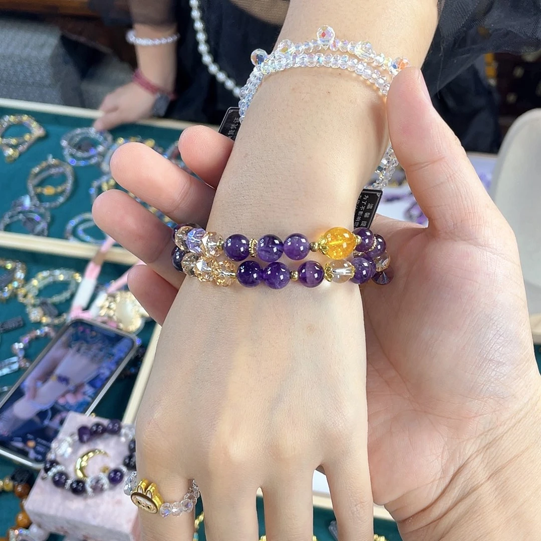 水晶手链银S925镀金镶嵌