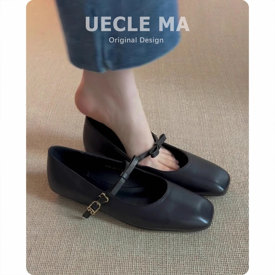 羊皮版~法式单鞋女平底方头绝美不累脚浅口晚晚鞋子复古玛丽珍鞋