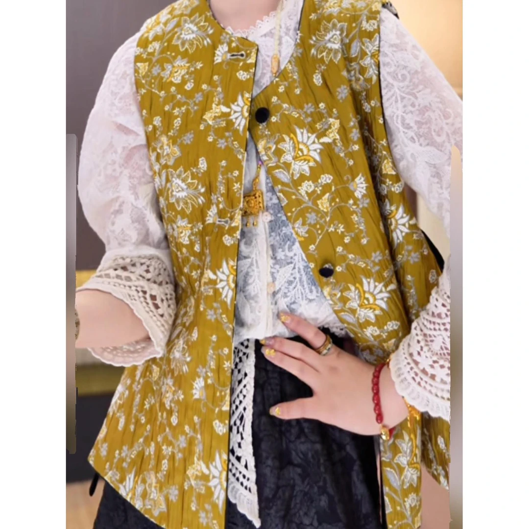 5221系列新中式鎏金提花水墨绣花双面穿马甲老钱风洋气外搭