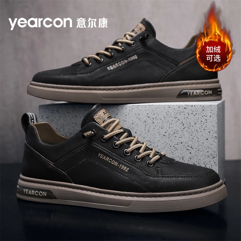 YEARCON/意尔康秋冬季休闲男士皮鞋轻便百搭保暖防滑低帮板鞋4326