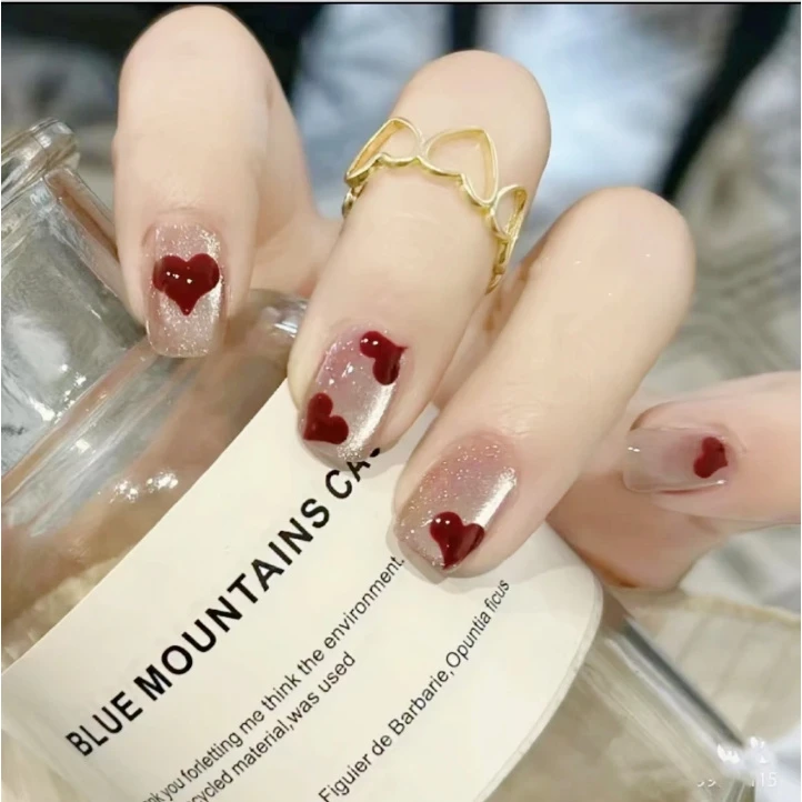 【短方】爱心猫眼 绸缎猫眼新年美甲贴片可拆卸 30片装全尺码④