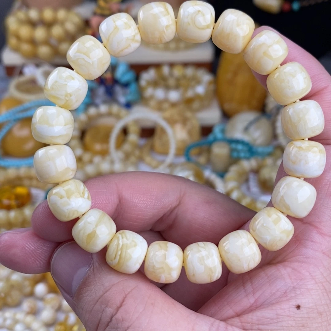 蜜蜡未镶嵌手链瓷白白蜡虎皮纹11.8mm