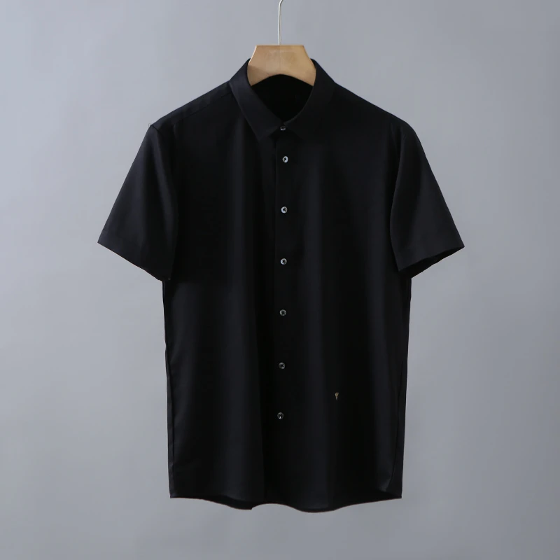 HS406剪标夏季男士短袖衬衫无痕休闲天丝凉感衬衣男
