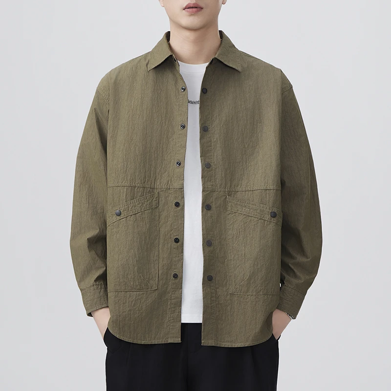 春季美式户外肌理感衬衫男复古休闲工装衬衣日系潮牌男款男装9001