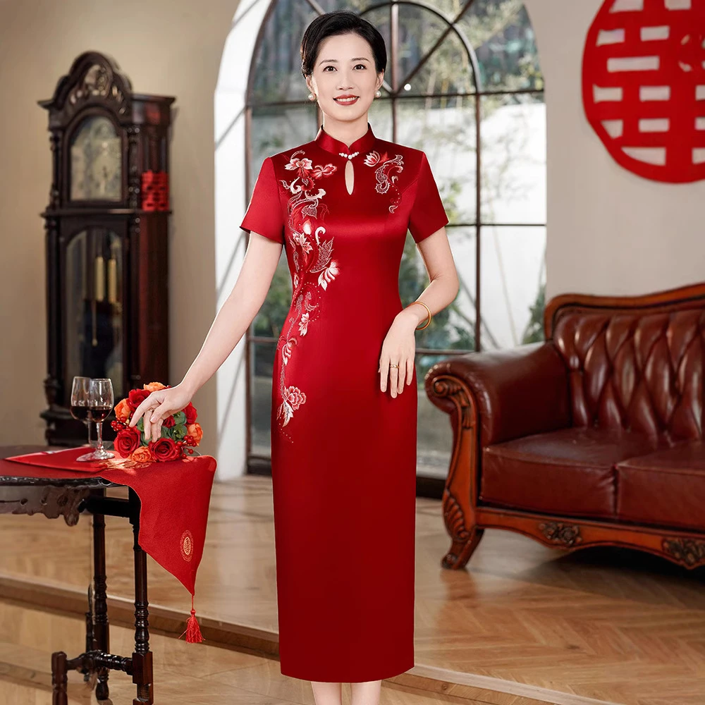 喜婆婆婚宴2025春夏新款气质醋酸绣花礼服嫁女儿高贵礼服   60696