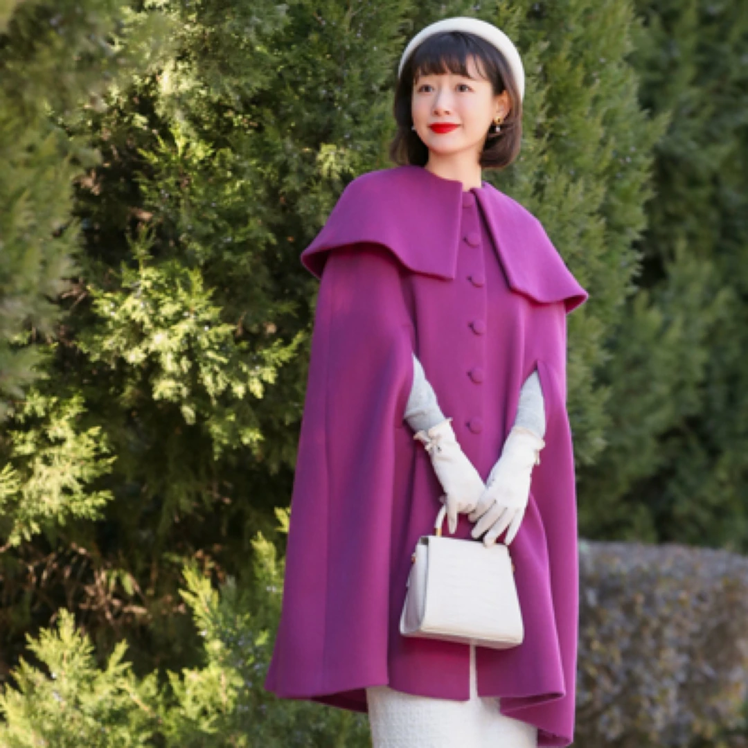 设计师原创高定colombo羊绒斗篷款大衣秋冬复古