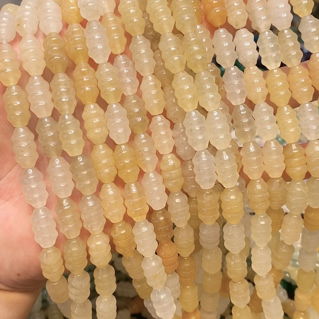 散珠玛瑙/玉髓金丝玉雕刻三节珠一条8x14mm