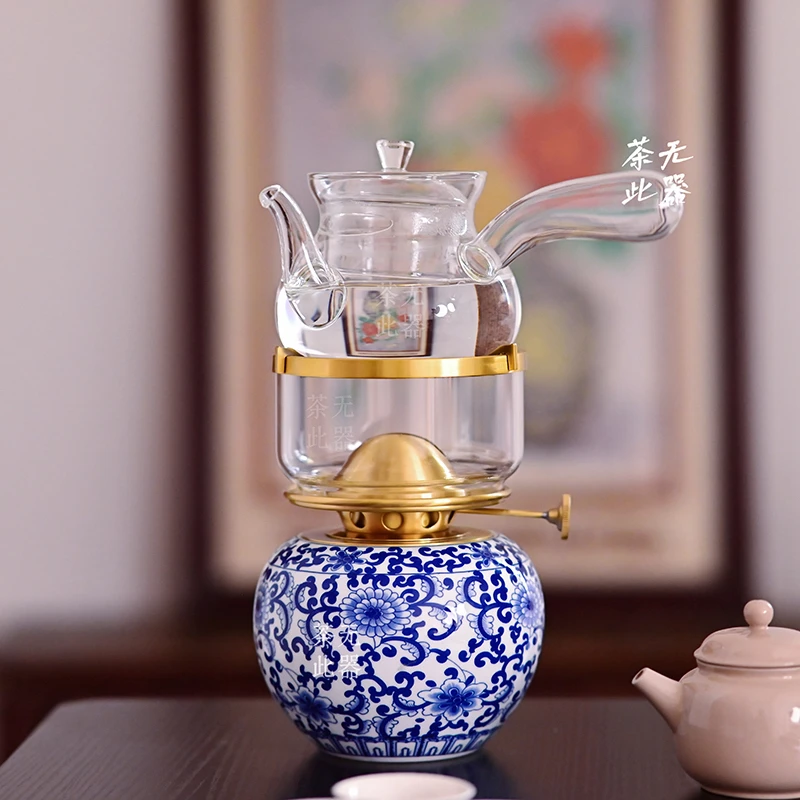 【万寿菊】景德镇陶瓷茶灯小灯蓝万花空气灯煮茶灯烧水青花瓷茶炉