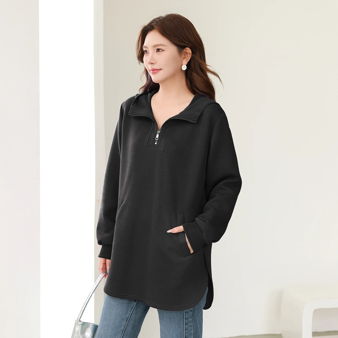 【空气层卫衣】MsShe大码女装新款春季减龄连帽长款上衣M2409089