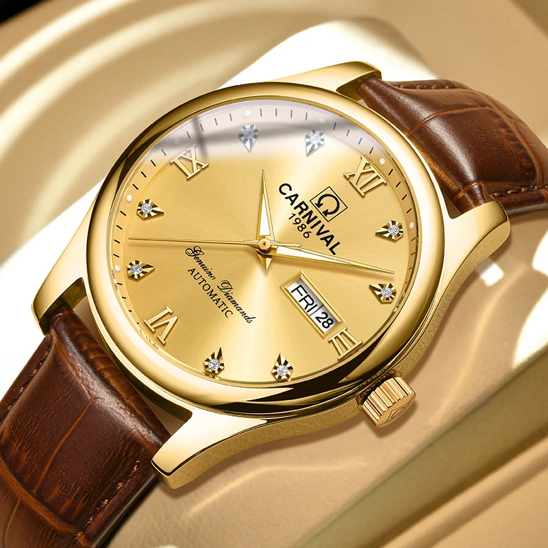 【zzw】嘉年华CARNIVAL全自动机械手表男士防水商务百搭皮带8671